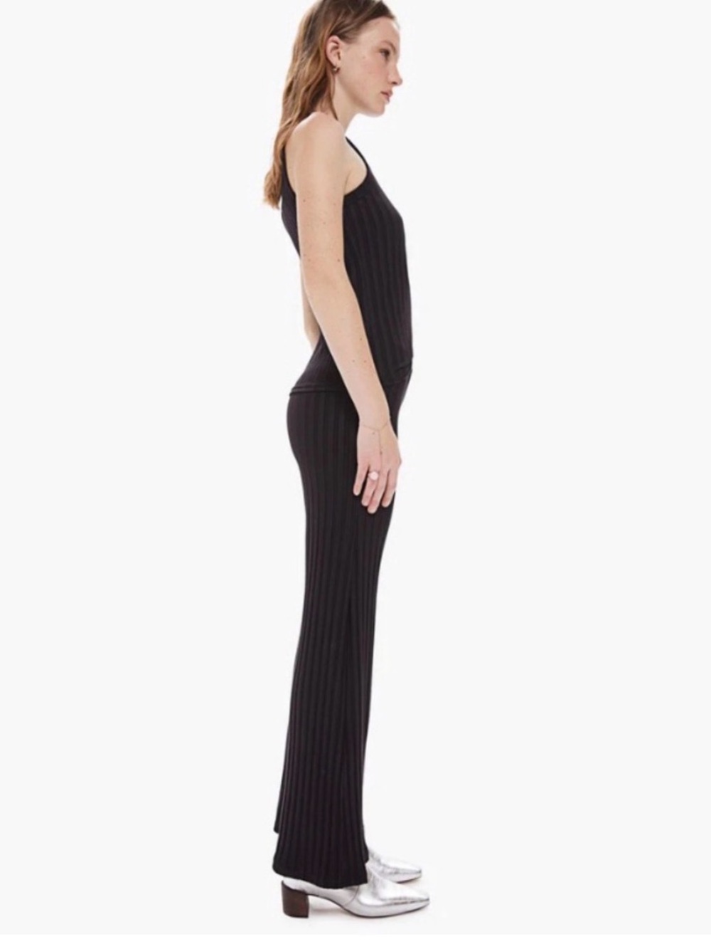 Mother The Quickie Roller Hover High Rise Wide Rib Knit Flared Pant Black Medium - Picture 2 of 6